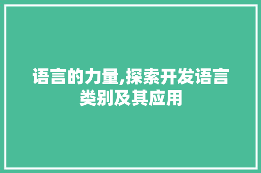 语言的力量,探索开发语言类别及其应用 网站建设公司