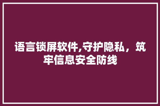 语言锁屏软件,守护隐私，筑牢信息安全防线