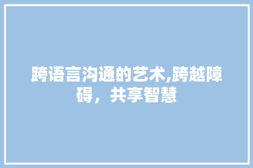 跨语言沟通的艺术,跨越障碍，共享智慧