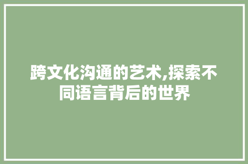 跨文化沟通的艺术,探索不同语言背后的世界