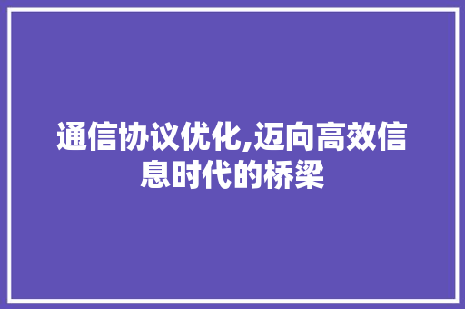 通信协议优化,迈向高效信息时代的桥梁 神马SEO
