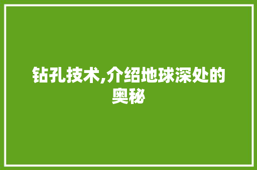 钻孔技术,介绍地球深处的奥秘
