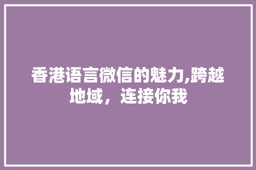 香港语言微信的魅力,跨越地域，连接你我