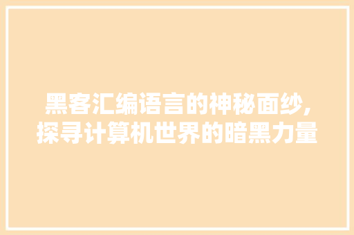 黑客汇编语言的神秘面纱,探寻计算机世界的暗黑力量