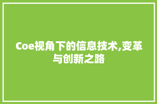 Coe视角下的信息技术,变革与创新之路