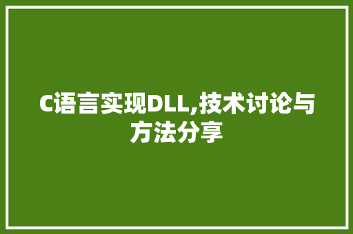 C语言实现DLL,技术讨论与方法分享