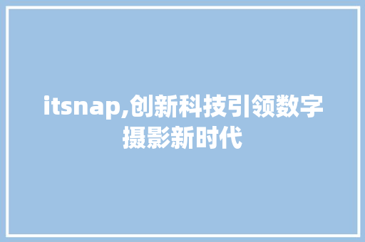 itsnap,创新科技引领数字摄影新时代