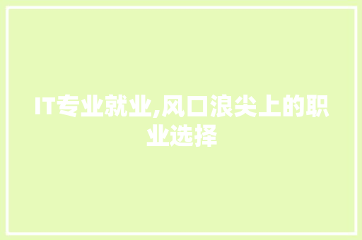 IT专业就业,风口浪尖上的职业选择 网站建设公司