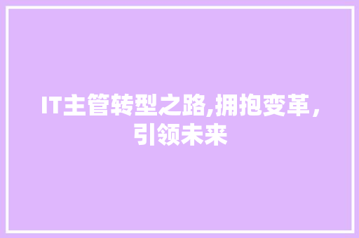 IT主管转型之路,拥抱变革，引领未来