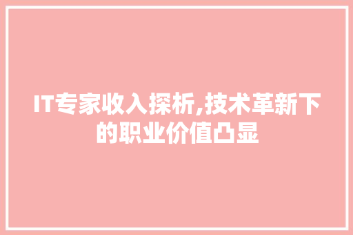 IT专家收入探析,技术革新下的职业价值凸显