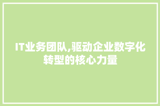 IT业务团队,驱动企业数字化转型的核心力量