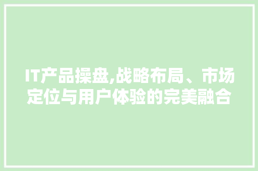 IT产品操盘,战略布局、市场定位与用户体验的完美融合