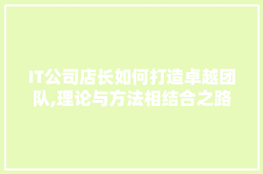 IT公司店长如何打造卓越团队,理论与方法相结合之路