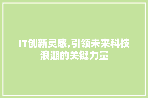 IT创新灵感,引领未来科技浪潮的关键力量