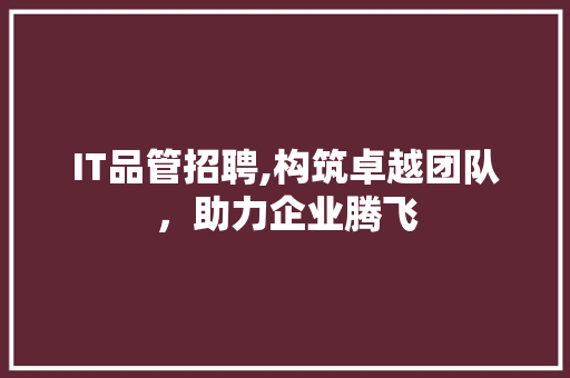 IT品管招聘,构筑卓越团队，助力企业腾飞 SEO关键词