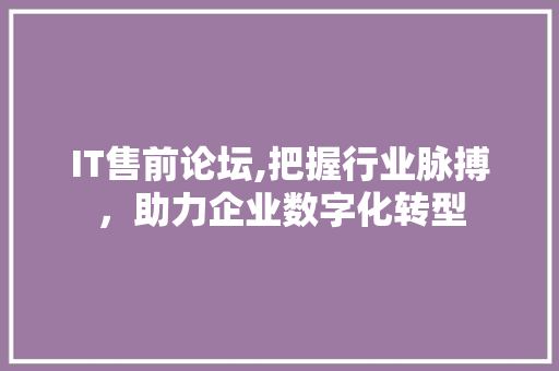 IT售前论坛,把握行业脉搏，助力企业数字化转型 神马SEO