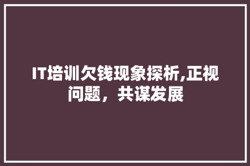 IT培训欠钱现象探析,正视问题，共谋发展