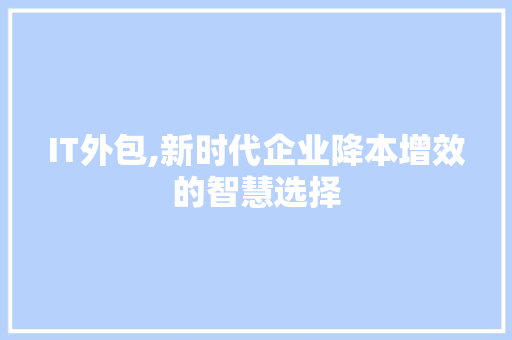 IT外包,新时代企业降本增效的智慧选择