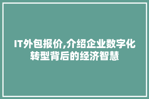 IT外包报价,介绍企业数字化转型背后的经济智慧