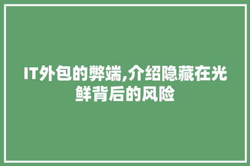 IT外包的弊端,介绍隐藏在光鲜背后的风险