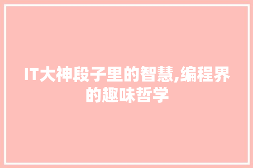 IT大神段子里的智慧,编程界的趣味哲学 百度SEO