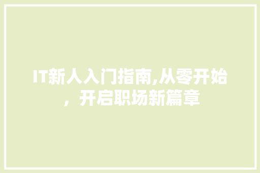 IT新人入门指南,从零开始，开启职场新篇章