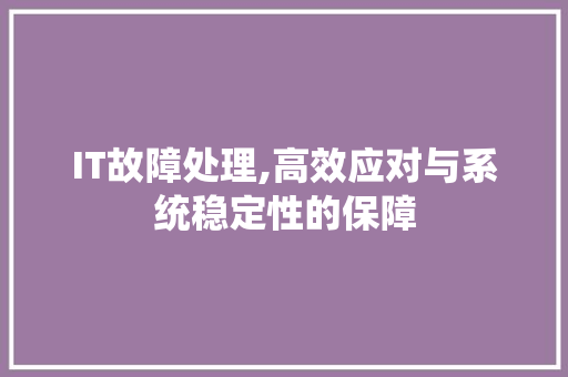 IT故障处理,高效应对与系统稳定性的保障