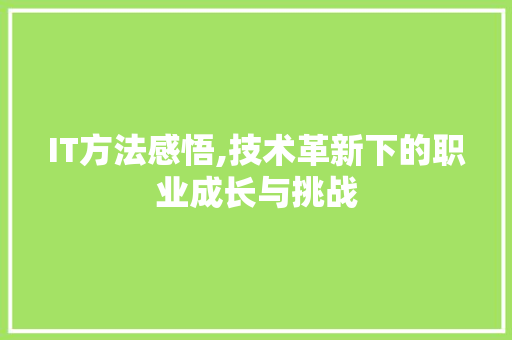 IT方法感悟,技术革新下的职业成长与挑战