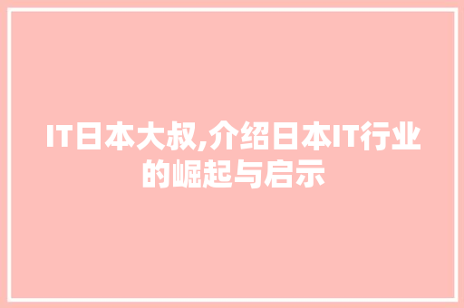 IT日本大叔,介绍日本IT行业的崛起与启示