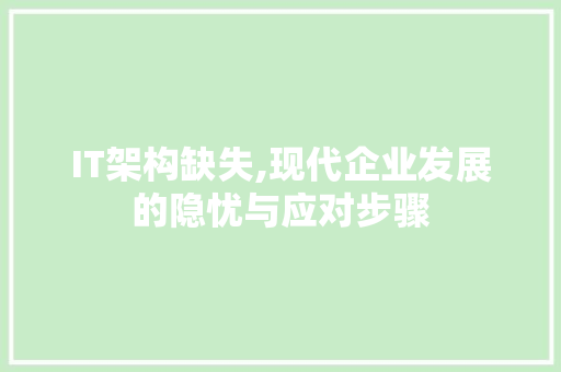 IT架构缺失,现代企业发展的隐忧与应对步骤