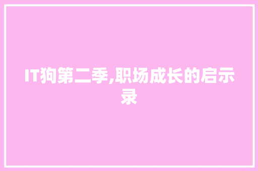 IT狗第二季,职场成长的启示录 百度SEO