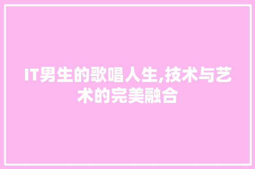 IT男生的歌唱人生,技术与艺术的完美融合