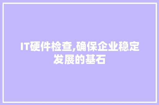 IT硬件检查,确保企业稳定发展的基石 搜狗SEO