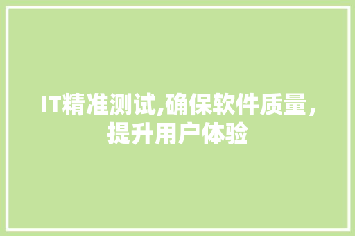 IT精准测试,确保软件质量，提升用户体验