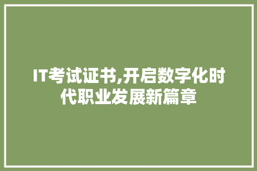 IT考试证书,开启数字化时代职业发展新篇章