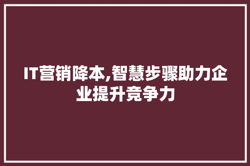 IT营销降本,智慧步骤助力企业提升竞争力