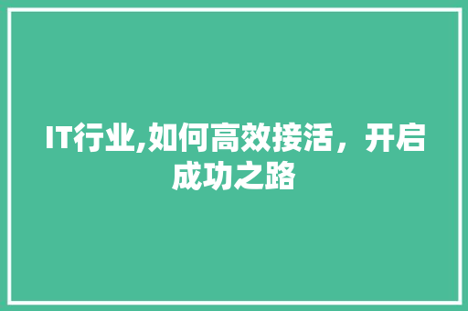 IT行业,如何高效接活，开启成功之路
