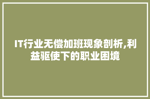 IT行业无偿加班现象剖析,利益驱使下的职业困境