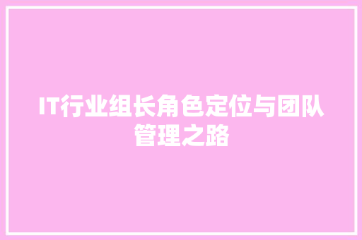 IT行业组长角色定位与团队管理之路