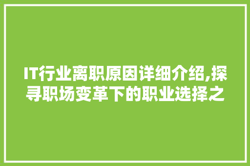 IT行业离职原因详细介绍,探寻职场变革下的职业选择之路