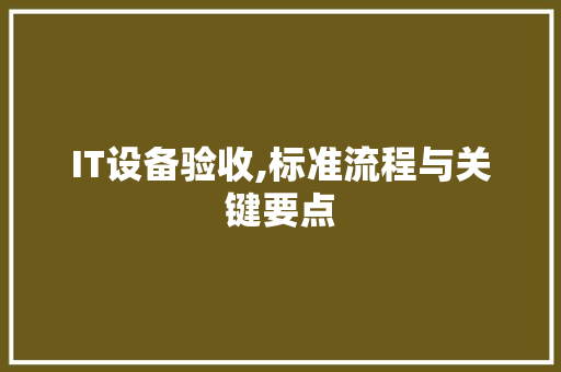 IT设备验收,标准流程与关键要点 神马SEO