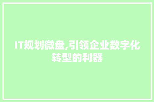 IT规划微盘,引领企业数字化转型的利器 SEO关键词