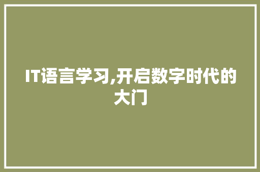 IT语言学习,开启数字时代的大门