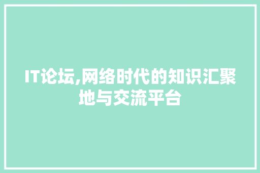 IT论坛,网络时代的知识汇聚地与交流平台