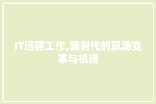 IT远程工作,新时代的职场变革与机遇