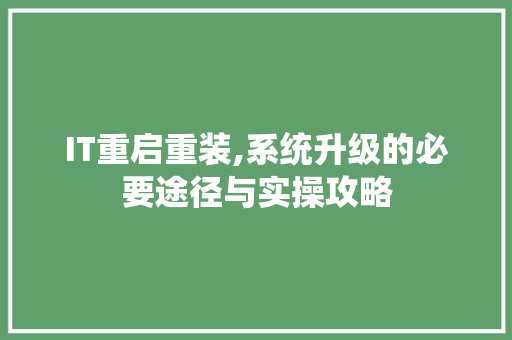 IT重启重装,系统升级的必要途径与实操攻略