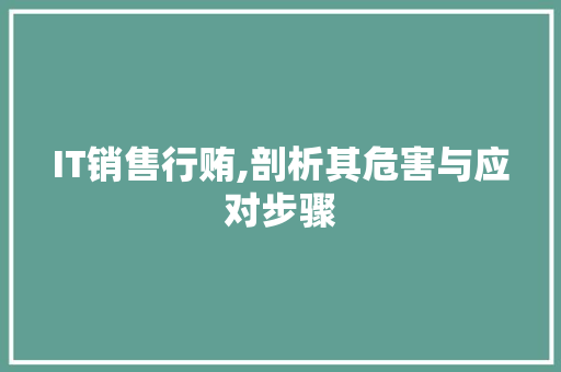 IT销售行贿,剖析其危害与应对步骤