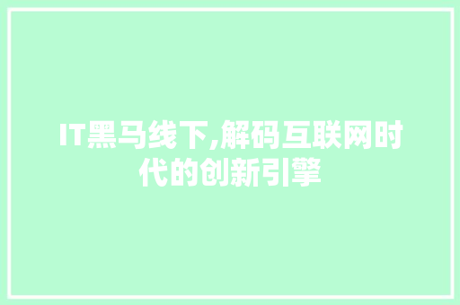 IT黑马线下,解码互联网时代的创新引擎 SEO关键词