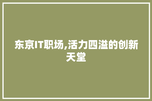 东京IT职场,活力四溢的创新天堂