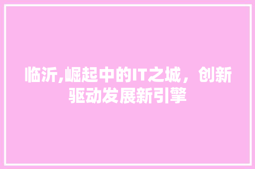 临沂,崛起中的IT之城，创新驱动发展新引擎